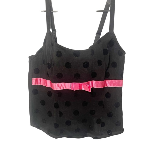 Cacique Other - CACIQUE Plus 18/20 Black Dot Pink Mesh Lingerie Corset Top Coquette Goth Bustier